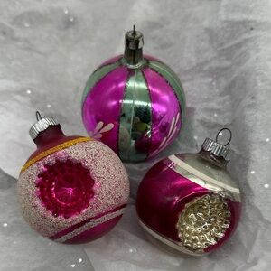Vintage Hand Blown-Hand Painted Mercury Glass Poland & USA Lot of 3 Ornaments